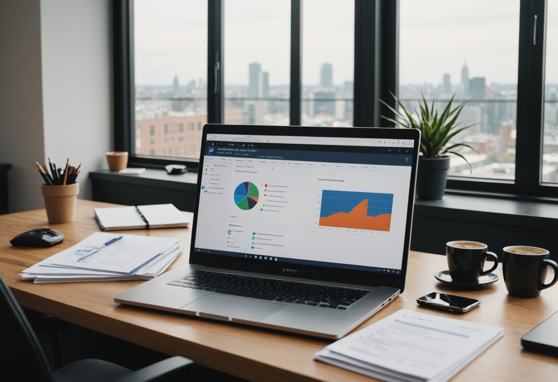 accounting firm partner evaluating software tools on a laptop at a professional